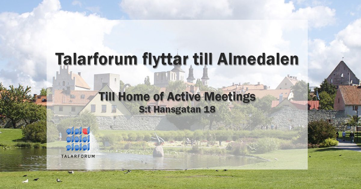 Vi finns på plats i Home of Active Meeting St Hansvägen 18 under hela veckan 3-9 juli  Konkurrensen för att göra sin röst hörd på årets mest talrika vecka är stenhård Vi på Talarforum har många års erfarenhet av att göra innehållet i möten konkurrenskraft